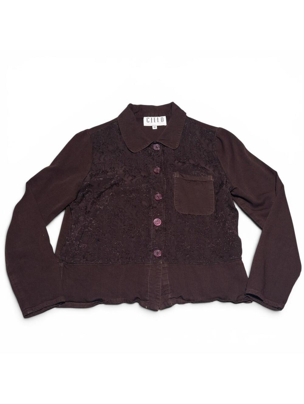 Vintage Chocolate Brown Button-Up Lace Rayon Jacket